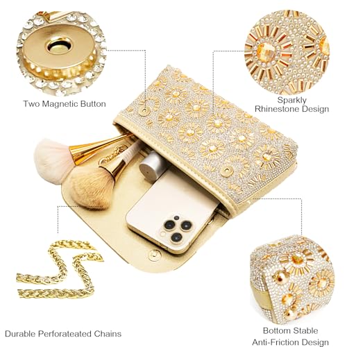 Image of Flower Rhinestone Crystal Clutch Purse Shoulder Bag Sparkling Evening Bag for Wedding Prom Party Bride Guest
