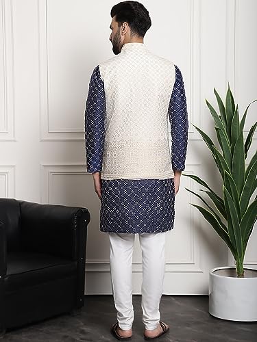 Image of SOJANYA (Since 1958 Men's Silk Blend Kurta and Pyjama with Nehru Jacket
