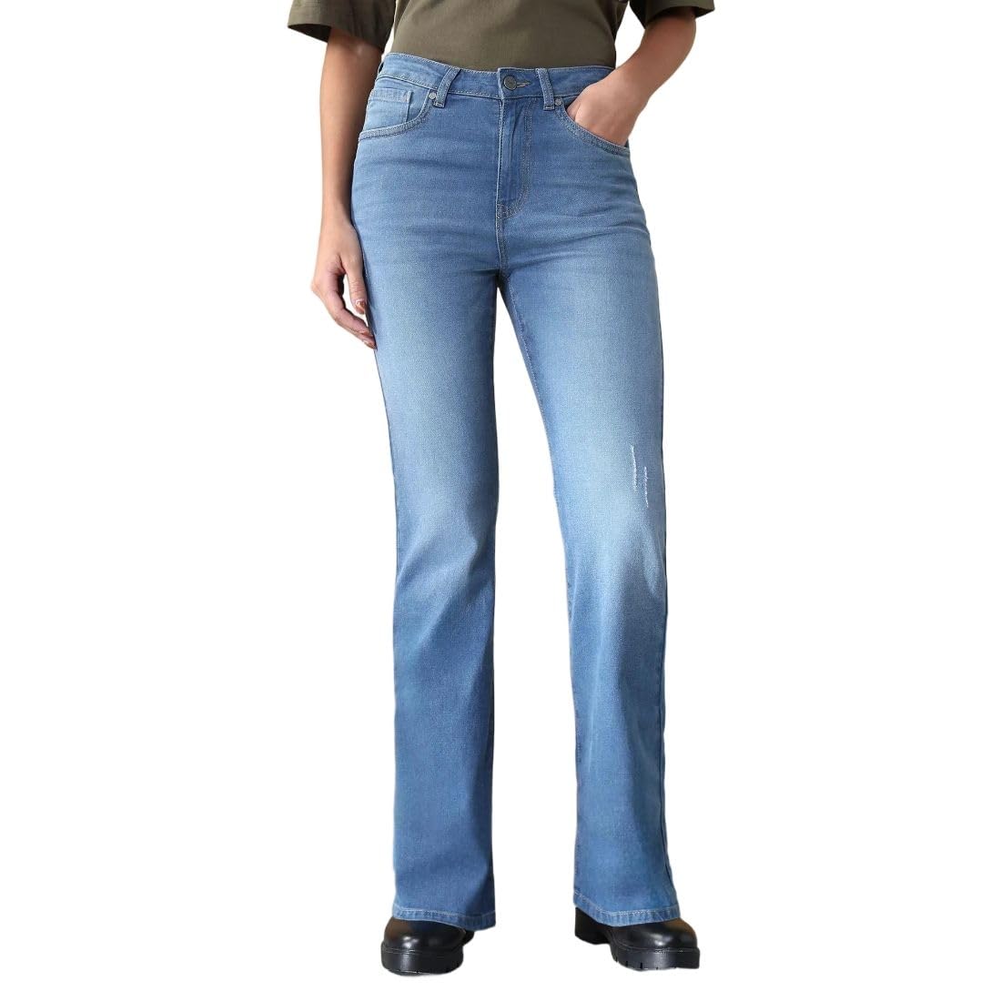 Flying Machine Women's Skinny Bootcut Fit Jeans| Solid | High Rise | Stretchable | Jeans for Woman in neutral