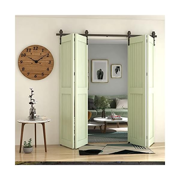 ETIASQSA 80''/6.6FT Bi-Folding Sliding Barn Door Hardware Kit, Smoothly and Quietly-Saves Space-Heavy Duty-Easy to Install for 4 Doors Hardware Kit, Black "J" Shape Roller [No Doors]