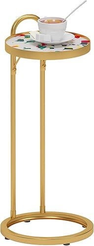 soges Mesa auxiliar redonda en forma de C mesa pequeña redonda para sofá mesa auxiliar para aperitivos deslizable debajo del sofá mesa de bebidas