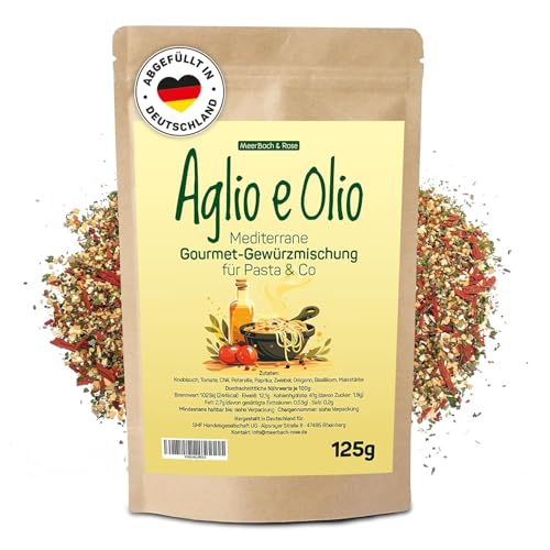 Aglio e Olio 125g, Mediterrane Gourmet Gewürzmischung für Pasta & co, Aglio Olio Peperoncino...