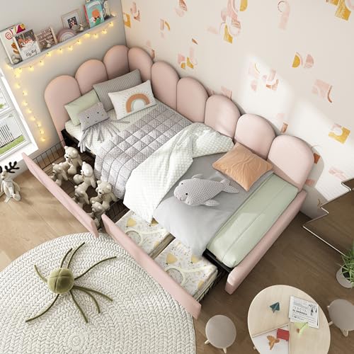 okwish Schlafsofas Polsterbett 90x200cm, Stauraumbett Tagesbett Daybett mit 2 Schubladen, Kinderbett Jugendbett(Ohne Matratze)- Beige