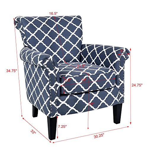 Phoyal Accent Chair, Single Sofa Recliner Chair With Nailhead Trim And Birch Legs Comfy Upholstered Lounge Chair Single Sofa Chair For Home, Living Room, Office, Bedroom (Blue) #TOP1