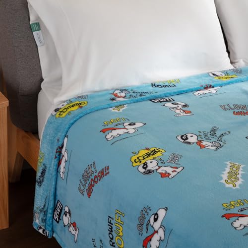 Image of Berkshire Blanket Peanuts VelvetLoft Cute Character Snoopy Plush Blanket,Peanuts Large Masked Marvel Toss Happy Blue,Full /Queen 90 in x 90 in (Official Peanuts Product)