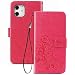 Produktbild TOPOFU Flip Folio Hülle für iPhone 12 Mini, Schutzhülle PU/TPU Leder Klapptasche Handytasche Retro Blumen Muster Design, mit Ständer und Kartenfächer, Handyhülle (Rot)