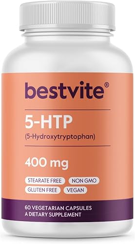 BESTVITE 5-HTP 400mg por cápsula (60 cápsulas vegetarianas) - Sin estearatos - Vegano - Sin OMG - Sin gluten - Extra Strength 5HTP