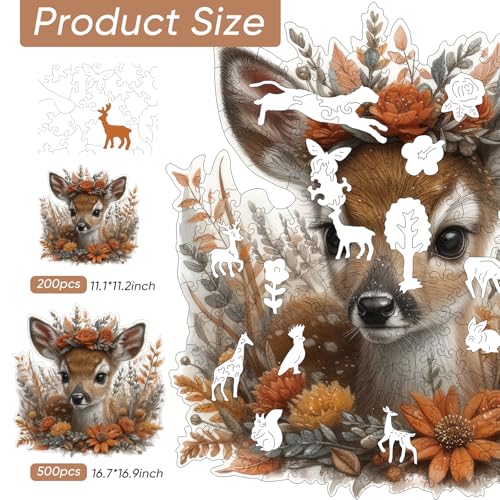 Rompecabezas de Madera Ruikiyart para Adultos, Venado de Otoño | Rompecabezas de Forma Única de Animal, Juego de 200 Piezas 5MM (11.1"x11.2") miniatura 3