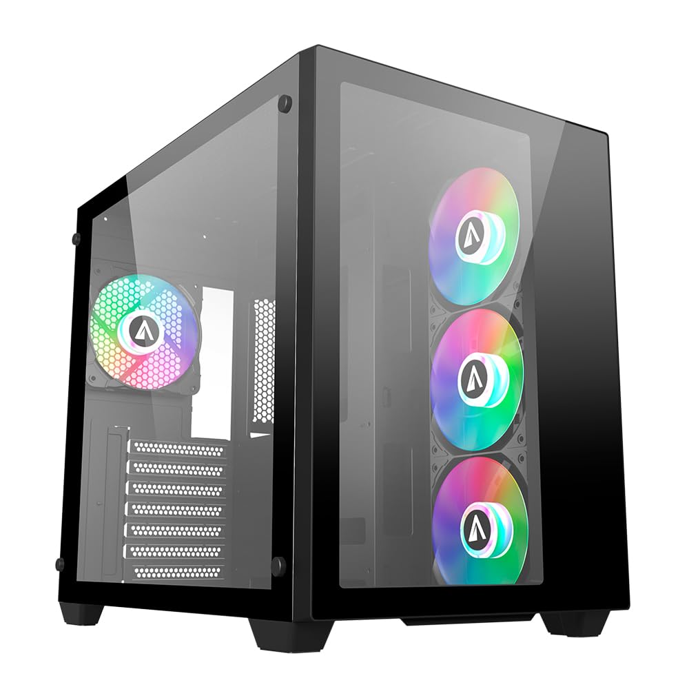 Abysm Gaming Custodia PC Gamer Danube SAVA 285 BX203 Black ATX, con spazio per schede grafiche fino a 410 mm, lato e frontale in vetro temperato, USB-C e ventole ARGB