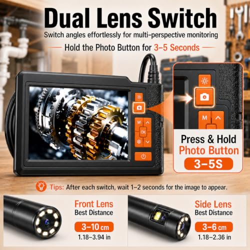 Cámara de Inspección Borescopio de Doble Lente GinoCaco NES432 con Pantalla HD 4.3" y Video 1080P miniatura 3