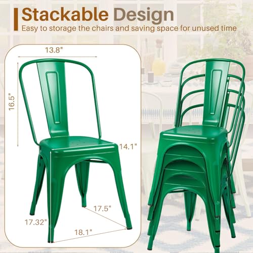 Image of Furmax Metal Dining Chair Indoor Outdoor Use Stackable Classic Trattoria Chair Chic Dining Bistro Cafe Side Metal Chairs Set of 4 (Green)