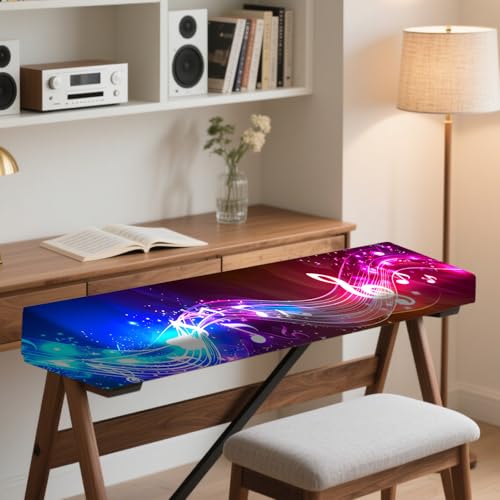 Image of Nuxovilar Stretchy 88 Keys Keyboard Piano Dust Cover, Dust | Proof Elastic Milk Silk with Colorful Music Note Wave Designs for Digital Pianos