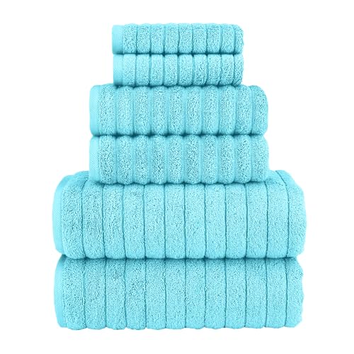 Image of Elegant Comfort 100% Turkish Cotton Corduroy Ribbed Luxury Bath Towels 6-Piece Set, Premium Feel - Quick Dry, Highly Absorbent, Contains 2 Bath Towels, 2 Hand Towels, and 2 Washcloths, Aqua