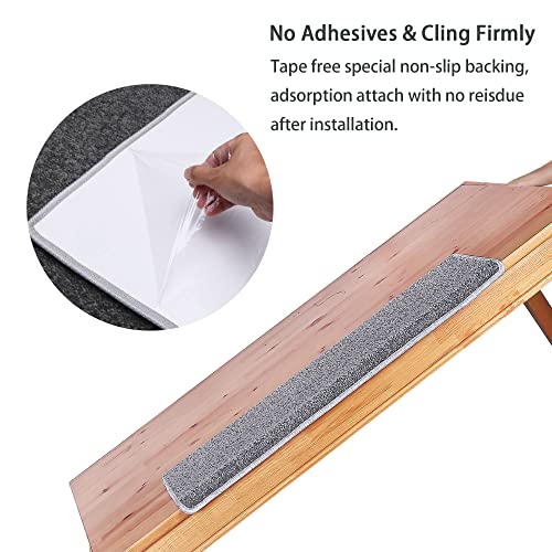 Pure Era Bullnose Carpet Stair Treads Set Tape Free Non-Slip Indoor Stair Protectors Pet Friendly Rugs Covers Soft Skid Resistant Washable Reusable 9.5" X 30"X1.2" (14 Pieces, Gray) #TOP4