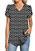 Aodemo Women Summer Dressy Chiffon Blouse Petal Short Sleeve V Neck Tunic Tops Office Casual T-Shirt 2XL, Polka Dots Black #1