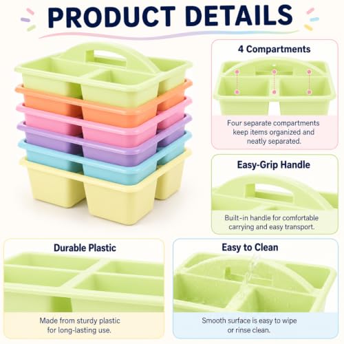 gisgfim 6 Pack Plastic Classroom Caddy with 4-Compartments Plastic Storage Caddies with Handle 4 Compartments Table Caddy Organizer Versatile Table Caddies for Classroom Office, Colorful - Image 3