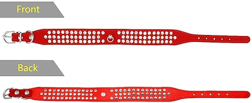 Miniatura 4 de Serijoars Collar de piel de ante elegante y deslumbrante con diamantes de imitación de cristal para mascotas, gatos, perros, cachorros, (S, rojo)