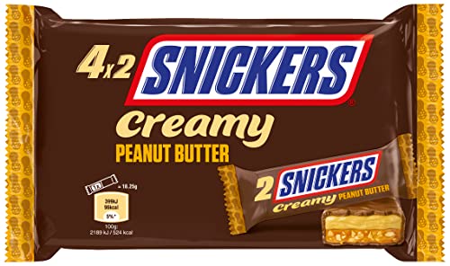Snickers Creamy Peanut Butter Milchschokolade gefüllt mit Karamell und Erdnüssen Packung á 4 Doppelriegel 4 x 36,5g 146 g, Erdnussbutter, 1 stück Cover