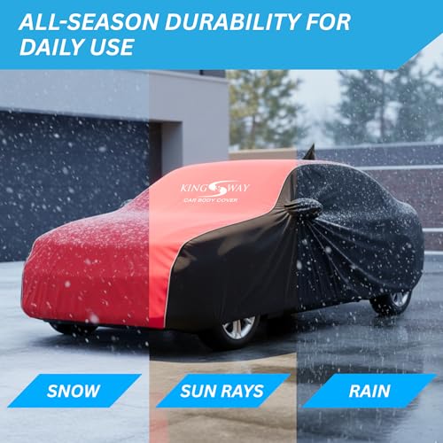 Image of KINGSWAY Super Waterproof Car Cover Only with Maruti Suzuki Ciaz (Year 2018 to 2025 - All Model) | Mirror and Antenna Pockets | All Weather Car Body Cover with Silver Piping | Black Red