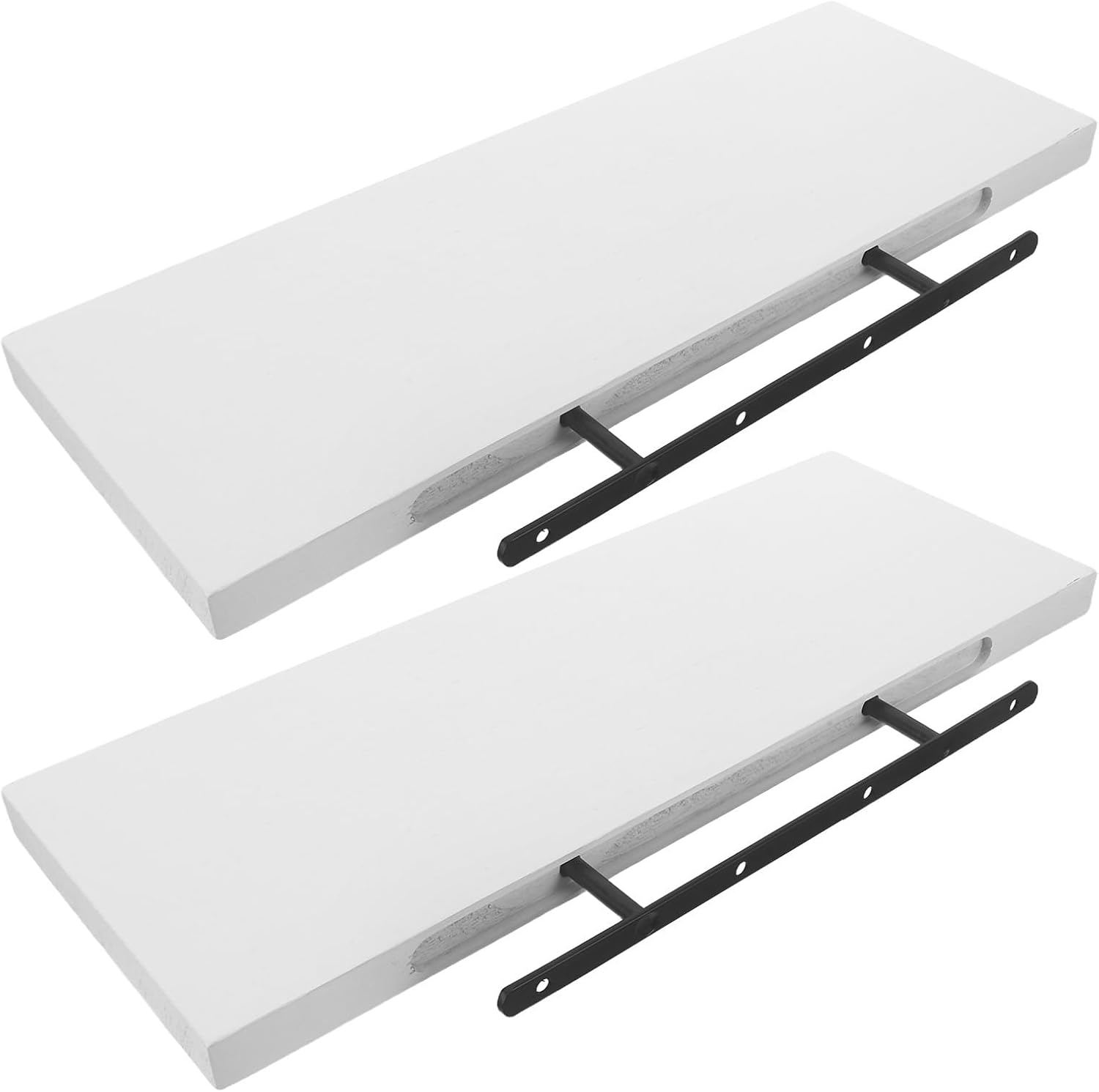 2pcs White Floating Shelves - Wood Wall Shelf with Invisible Bracket - for Bathroom Vanity Entryway Functional Storage and Decoration