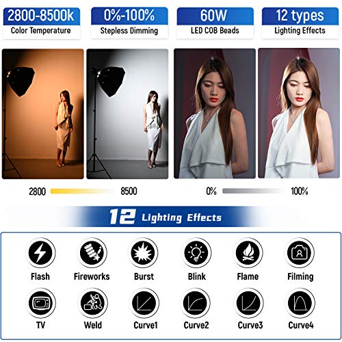 Weeylite 60W Led Continuous Video Light, Bi-Color 2800-8500K Continuous Output Lighting Kit With Softbox/Np-970 Battery, Dimmable Led Cob Studio Lights For Photography Video Recording Portrait Wedding #TOP2