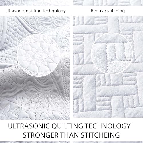 IR Imperial Rooms Queen Quilt Bedding Set Size (90" x 96") + 2 Pillow Shams (20" x 26"+ 2") - 3 Pcs All Season Lightweight Reversible Microfiber Coverlet Floral Embossed Quilt Bedspread (White)