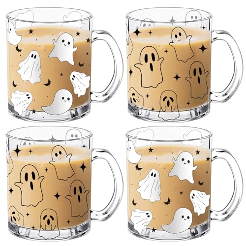 RimCereal 4 PCS 12oz Ghosts Glass Coffee Mugs with Handle Boo Basket...