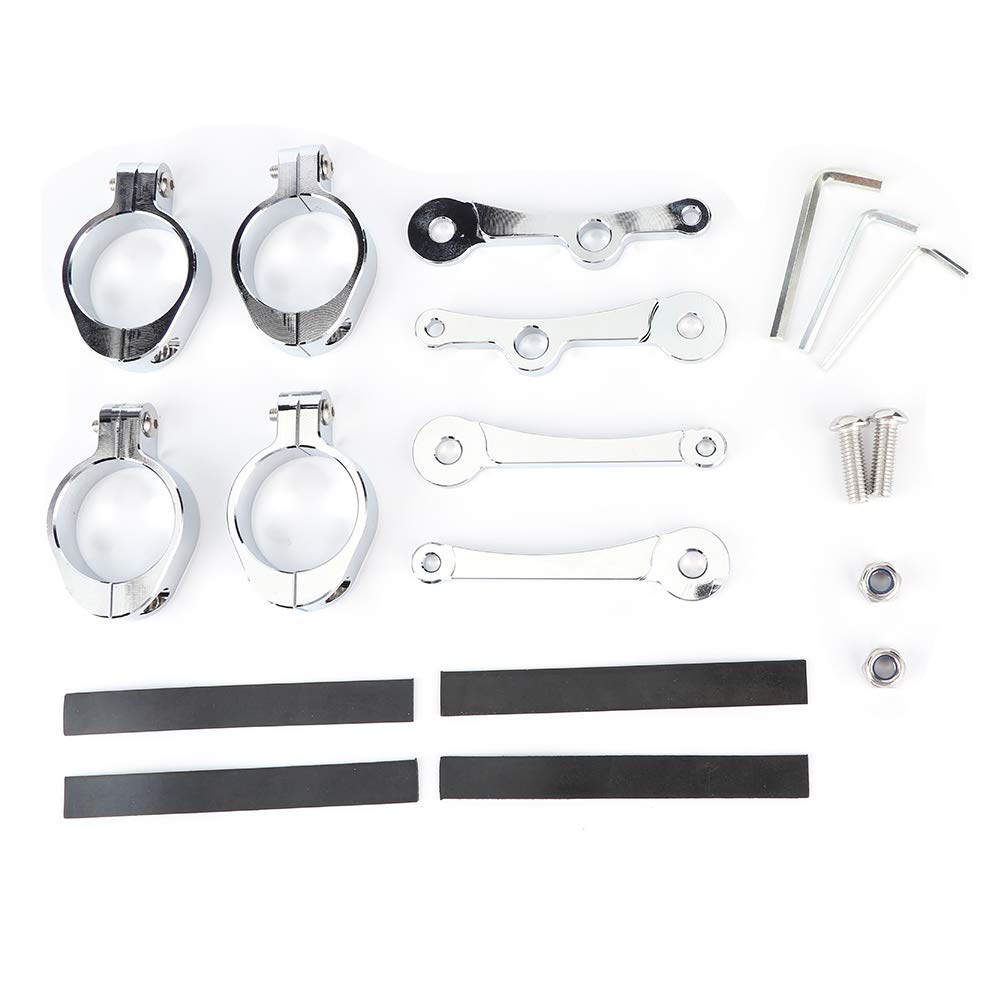 Motorcycle Headlight Bracket Adjustable CNC Machined Aluminum Alloy Headlight Mount Holder Clamp Kit for Cruisers Cafe Racers Black Silver 1.5in 1.6in Fork Tube (Silver)