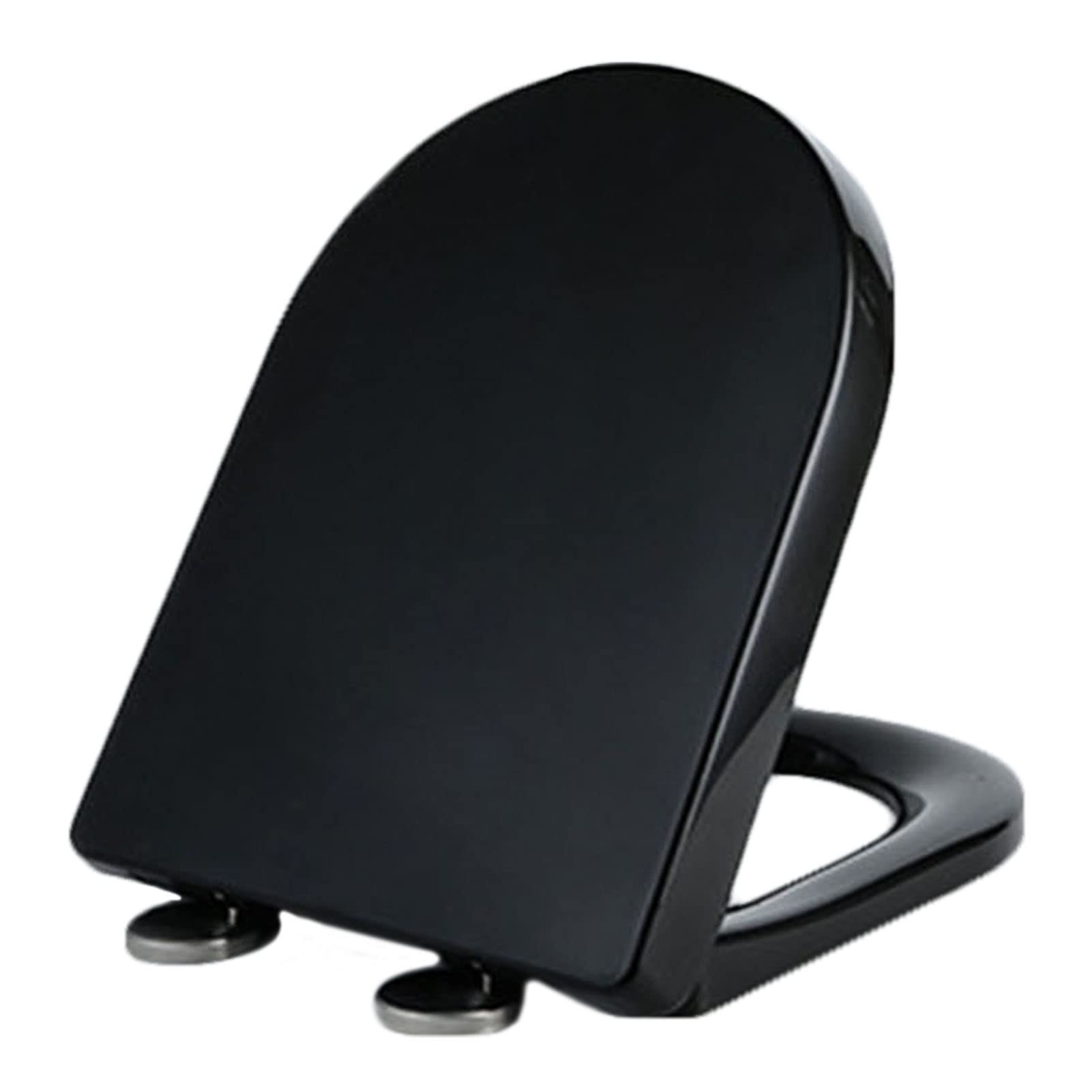 Dxpsxjl One Color Black Elongated Soft-Close Toilet Seat, Ergonomic Lid, Silent Drop, Pp Plastic, Fits Oval & Elongated Toilets