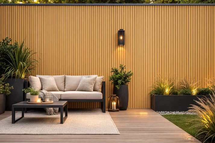 Kelsey Stores Pack of 6 Composite Outdoor Cladding Panels, Slatted, UV Resistant, Waterproof, 21 x 180cm, for Garden Buildings, Fences & Exterior Walls (Oak 83A)