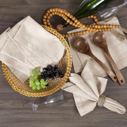 Bedding Craft 6969 Linen Flax Cotton Cloth Dinner Napkin 18X18 Natural With Hemstitched,Wedding Napkins, Cocktails Napkins, Fabric Napkins, Cotton Napkins Mitered Corners, Machine Washable Dinner Napkins thumb #2