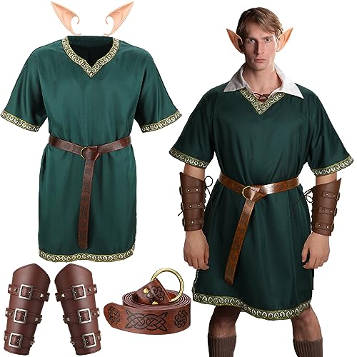 Xtinmee 4 Pcs Mens Renaissance Costume Medieval Costume Viking PU Belt Arm Guards Halloween Warrior Cosplay(X-Large,Green)