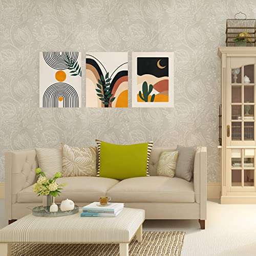 Minimalist Boho Wall Art Poster - Framed Canvas Prints For Modern, Neutral Home Decor - Featuring Green, Black, Beige, And Orange Abstract Artwork - Ideal For Office, Living Room, Bedroom, And Bathroom (12"X16", Set Of 3) #TOP3