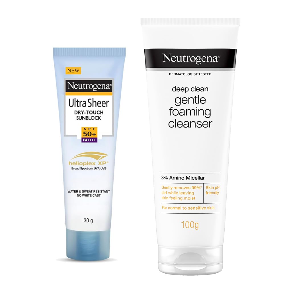 Neutrogena Summer Essentials Kit: Ultra Sheer Sunscreen Spf 50+ (30Ml) & Deep Clean Gentle Foaming Cleanser For Oily Skin(100G)