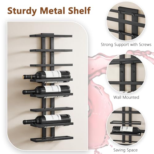 Image of Hoctieon 8 Tier Wall Mount Wine Rack, Wall Racks for Wine Bottles Display and Storage, Hanging Bottle Organizer for Living Room, Dining Room, Wine Cellar, Bar, Black