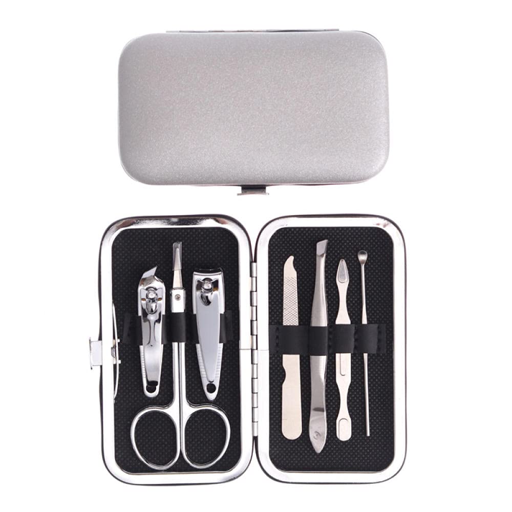 Kit manicure pedicure 7 pezzi set tagliaunghie, kit di strumenti per manicure, kit per toelettatura professionale, strumenti per la cura dei tagliaunghie per viaggi a casa, per uomini e donne-D_set