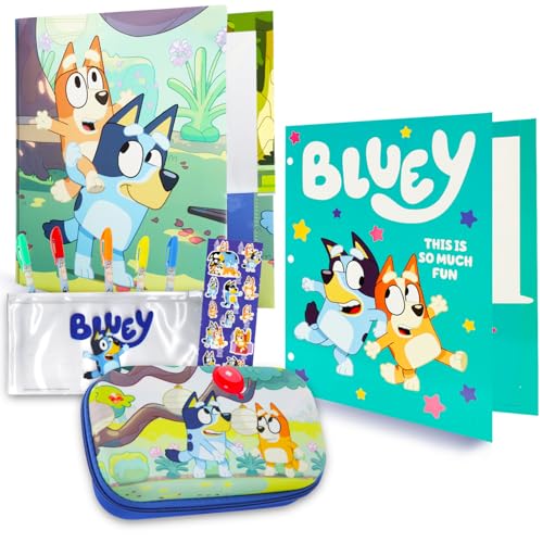 Bluey School Supplies Set for Kids - Bundle with Pencil Case and 2 Portfolio Folders for Elementary Students | Bluey School Supplies for Boys Girls