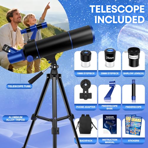 Dianfan Telescope for Adults Astronomy, 80mm Aperture 500mm Telescope for Kids & Beginners, Compact and Portable Refractor Travel Telescopes with Tripod, Phone Adapter, Stickers and Backpack - Image 5