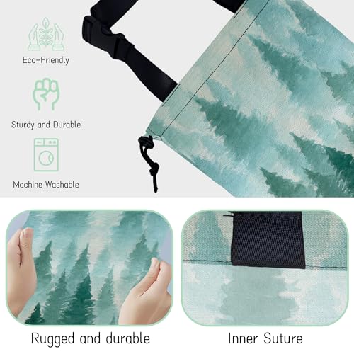 Image of Foggy Forest Car Garbage Bag,Watercolor Forest Waterproof Small Car Trash Bag Hanging Back of Seat,Drawstring Hanging Car Trash Bag with Adjustable Buckle for Car Accessories