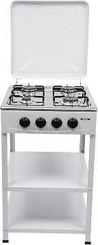 Gas Stove Portable Stove 4 Burner with Support Leg Stand and Wind Blocking Cover Adapter Manual Ignition Camping Stove for Home Use,for RV,Apartment,Outdoor Cooking White