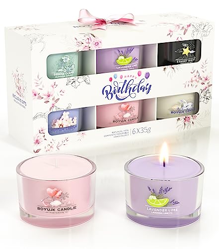 Image of Elegant Gifts: Scented Candles Gift Set for Women | 6 Scented Filled Votive Candles for Anxiety Relief