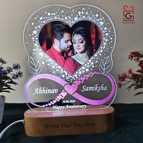 Image of Acrylic 3D LED Photo Lamp, Personalized Heart Shape, Digital UV Printed Photo, for Couples, Wife, Husband, Parents, Customized Photo, Name and Date,Multicolor 28CM
