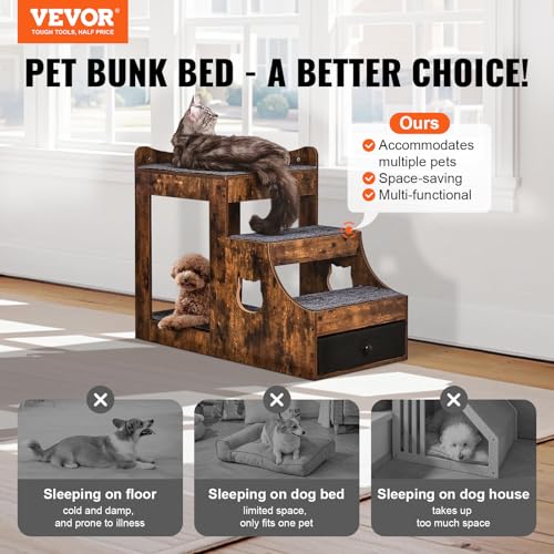 VEVOR Etagenbett für Haustiere mit Abnehmbarer Treppe, Fenstersitz für Hunde/Katzen mit Stauraum, mehrstufiges Bett, Schlafcouch für Hunde, Sitzplattform für Haustiere, 830 x 450 x 675 mm (Braun)