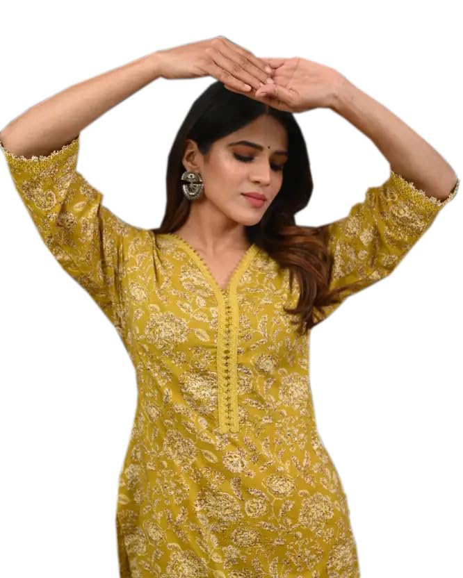 Image of FIRSTRAIN Women Cotton Straight Printed Kurti | Soft Breathable Kurta for Office & Casual Use | | Trendy Festive & Regular Wear Cotton Kurti