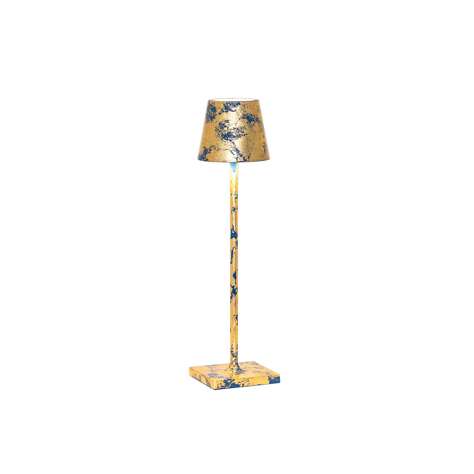 Zafferano, Lampada Poldina Micro, Lampada da Tavolo Ricaricabile e Senza Fili con Controllo Touch, Lampada da Interni, Dimmer, 2200-3000 K, Altezza 27,5 cm, Colore Blu Capri - Foglia oro craquelé