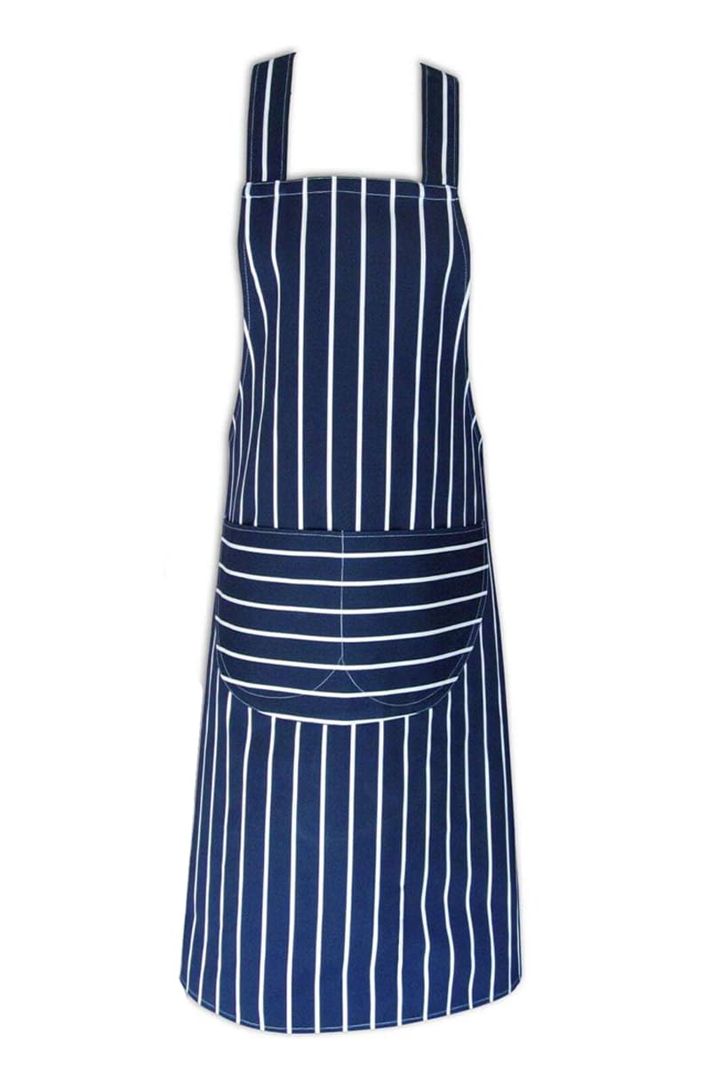 Tesmark Striped Barbecue & Butcher Aprons for Men and Women with Pockets, One Size Stripe Design Versatile Aprons Ideal for Home, BBQ and Professional Use (Navy)