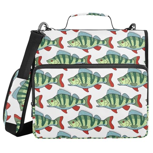 VIGTRO Bass Fish Shoal Pattern 3 Ring Binder with Zipper Shoulder Strap 500 Sheet Capacity, Multi-Pocket 1.5 Inch Zipper Binder Organizer for Office -  WJB-g419532664p1112c1179s2742