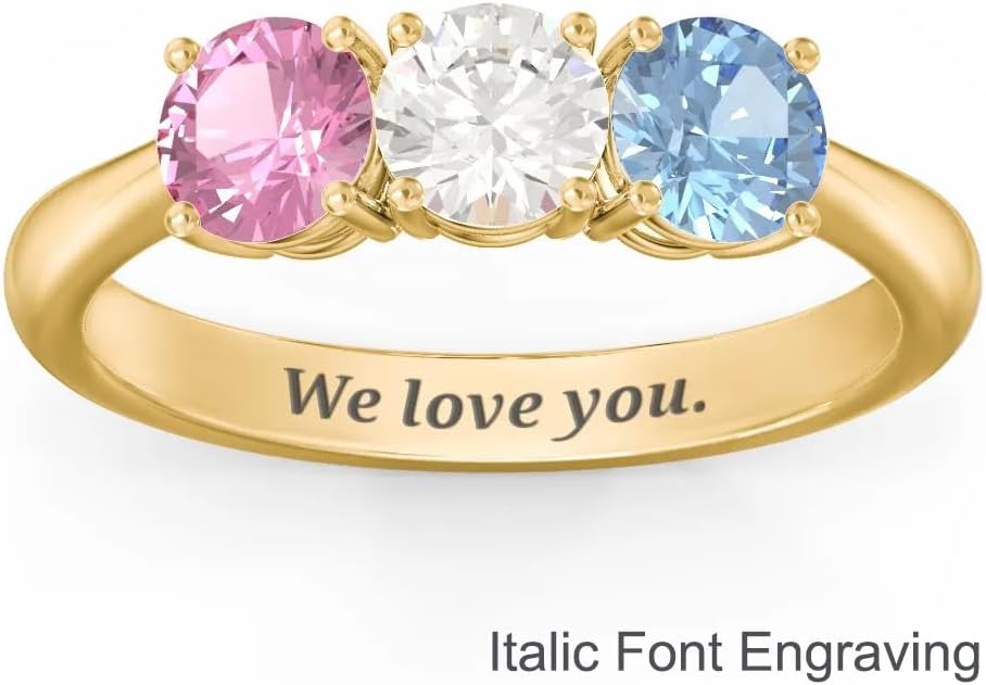 JEWLR Radiant Trinity Ring - Custom Personalized Solid Gold 10K, 14K or Sterling Silver 3-Stone Birthstone Family Ring, Gift for Anniversary and Mother's Day