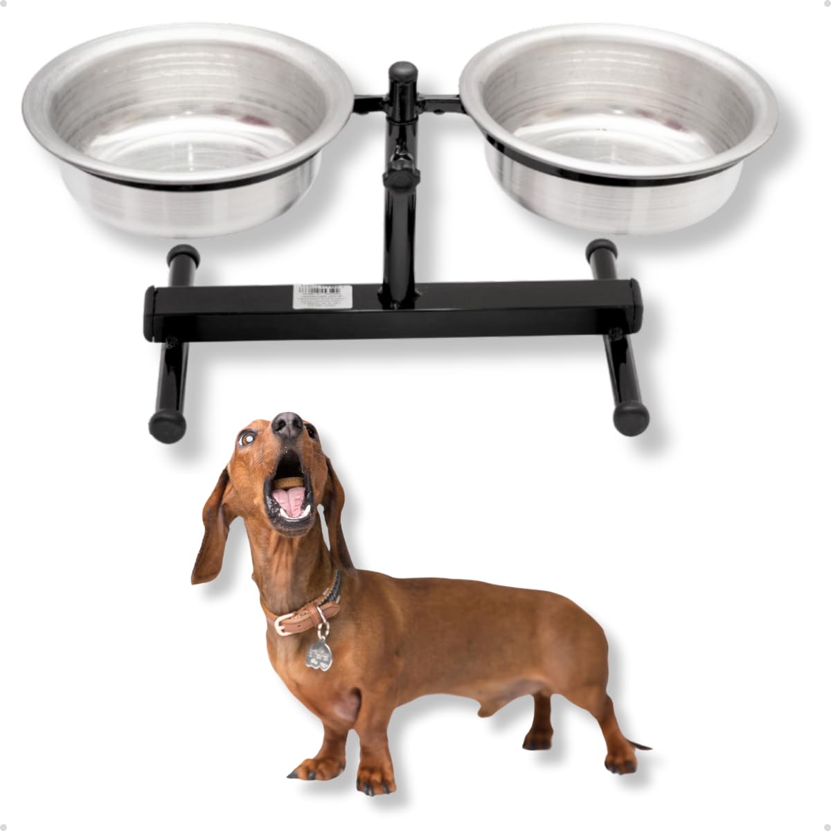 Comedouro Duplo Elevado Pequeno Preto 900ml Alto Pote Ajustável Regulável Para Cachorro