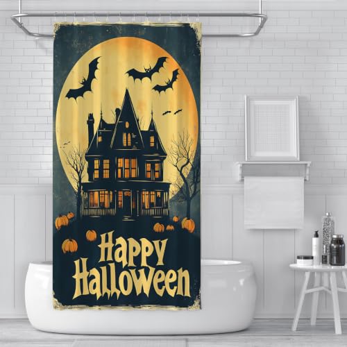 Rideau de douche Halloween château et citrouille imperméable en polyester - 3